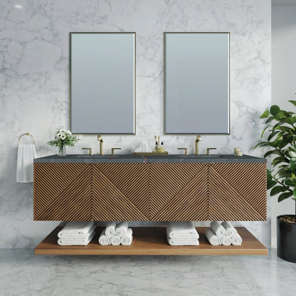 Marcello 72" Double Vanity, Chestnut w/ 3 CM Parisien Bleu Top, view 2