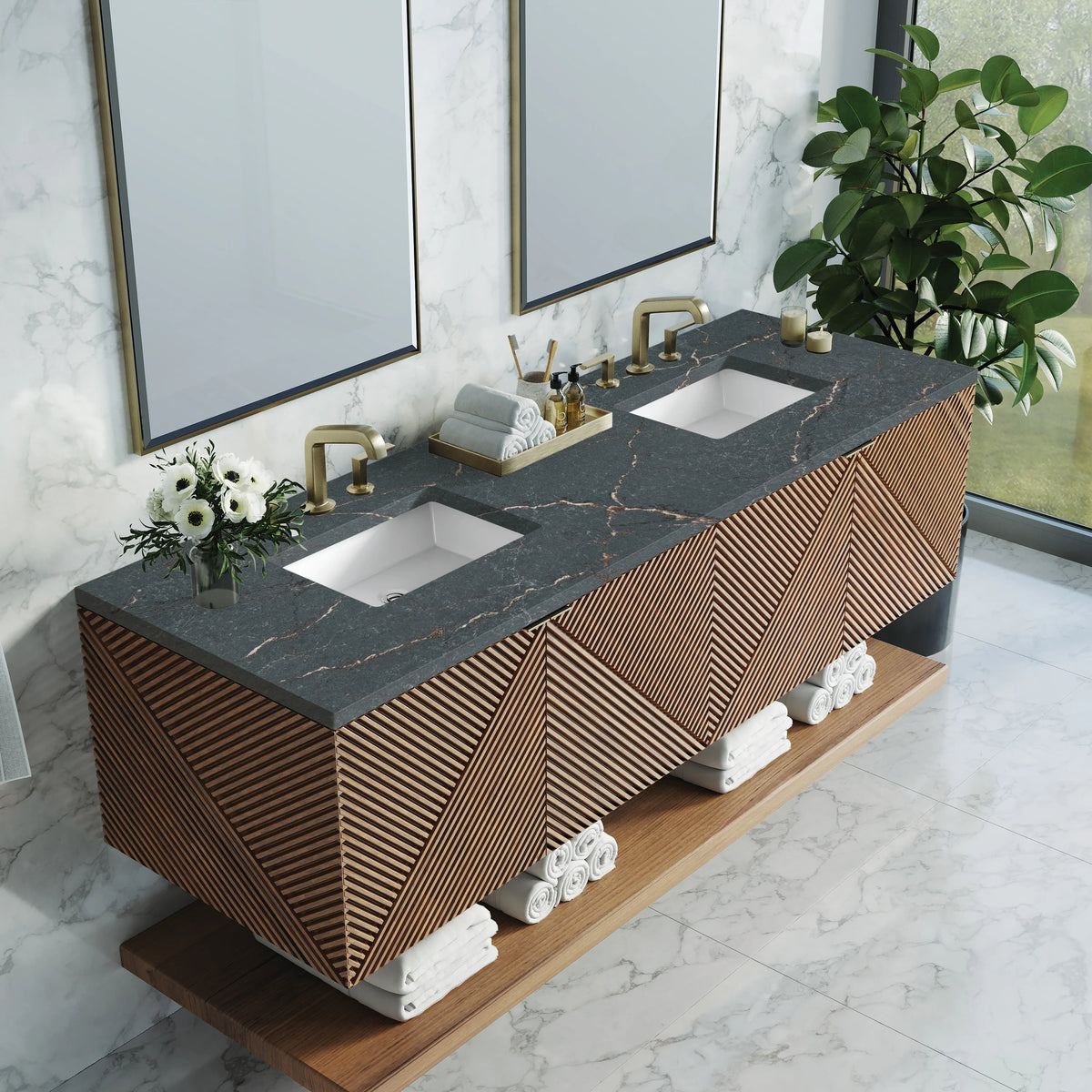Marcello 72" Double Vanity, Chestnut w/ 3 CM Parisien Bleu Top, view 5