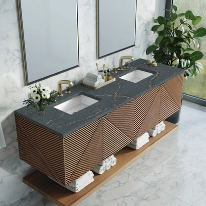 Marcello 72" Double Vanity, Chestnut w/ 3 CM Parisien Bleu Top, view 5