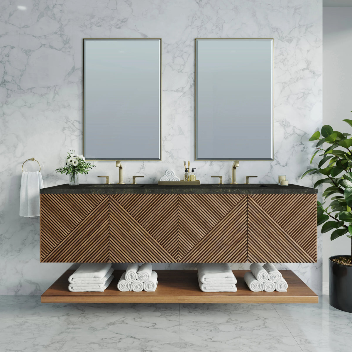 Marcello 72" Double Vanity, Chestnut, w/ 3 CM Phantome Eclos Top, view 2