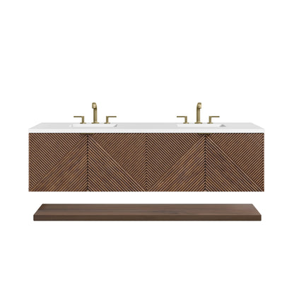 Marcello 72" Double Vanity, Chestnut w/ 3 CM White Zeus Top, view 2