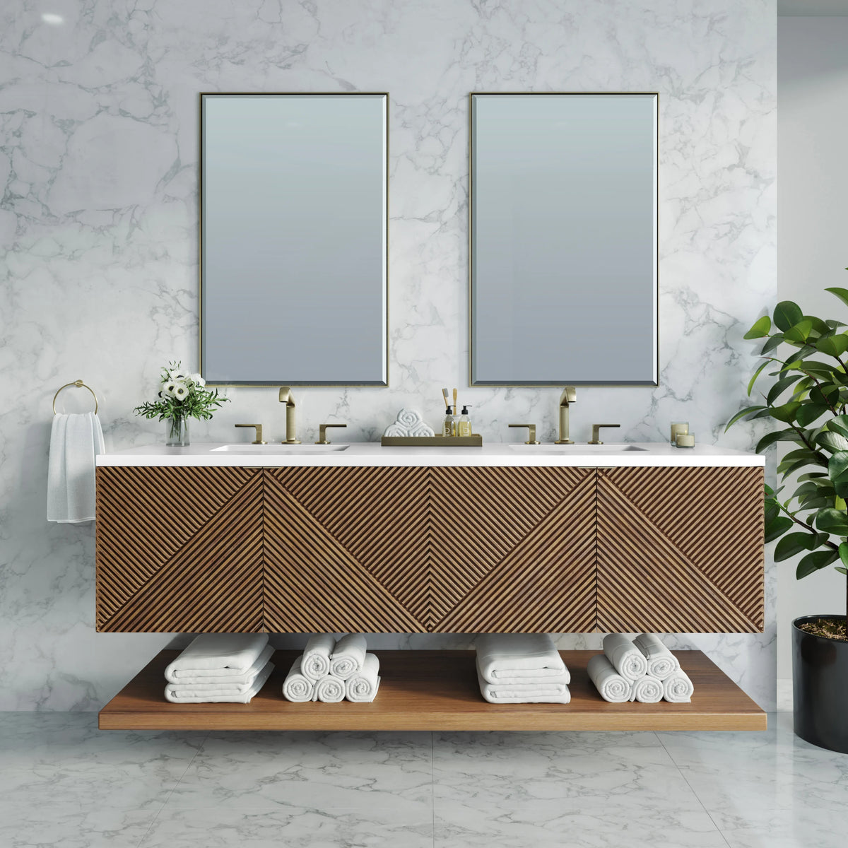 Marcello 72" Double Vanity, Chestnut w/ 3 CM White Zeus Top, view 3