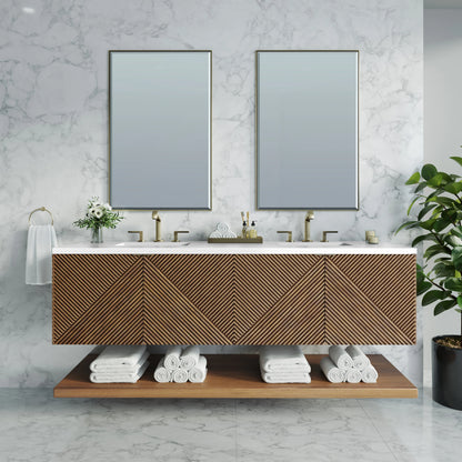 Marcello 72" Double Vanity, Chestnut w/ 3 CM White Zeus Top, view 3