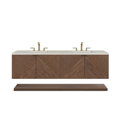 Marcello 72" Double Vanity, Chestnut, w/ 3 CM Siberian Silestone Top w/FreePower Wireless Charger