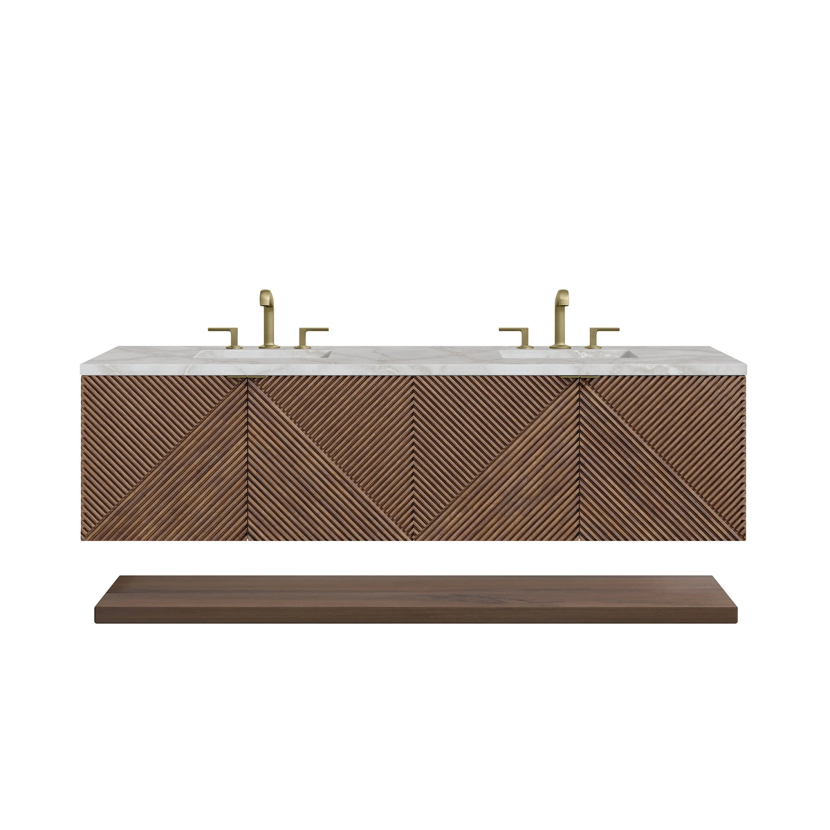 Marcello 72" Double Vanity, Chestnut w/ 3 CM Victorian Silver Top w/FreePower Wireless Charger
