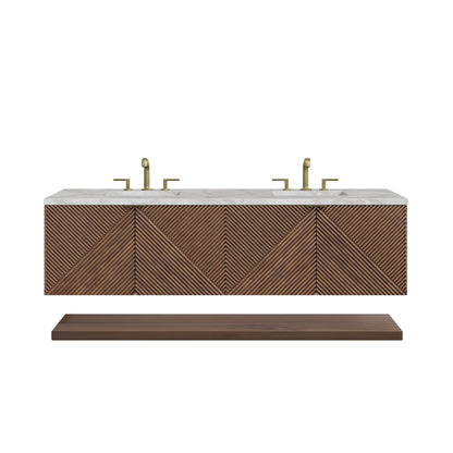 Marcello 72" Double Vanity, Chestnut w/ 3 CM Victorian Silver Top w/FreePower Wireless Charger