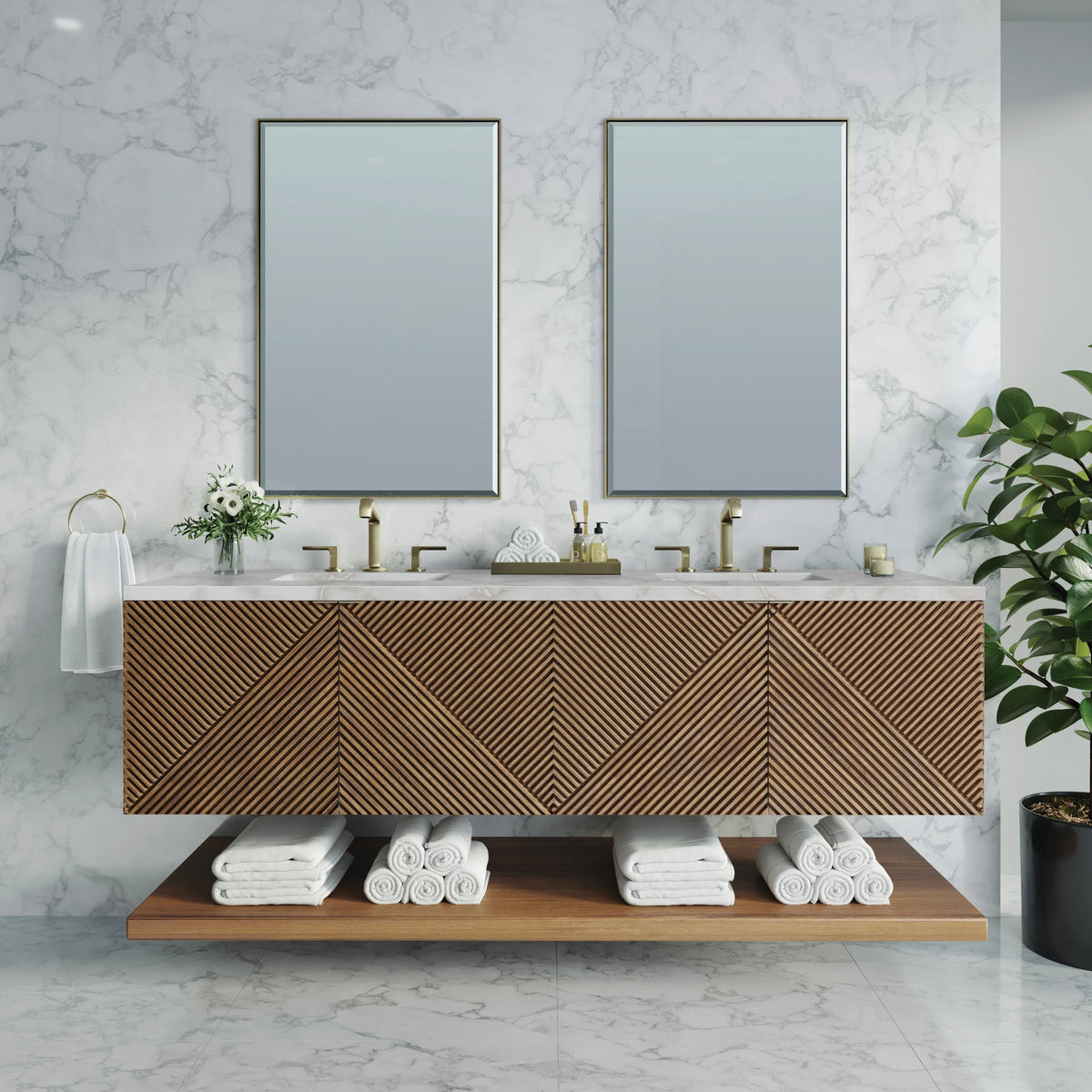 Marcello 72" Double Vanity, Chestnut w/ 3 CM Victorian Silver Top w/FreePower Wireless Charger, view 5