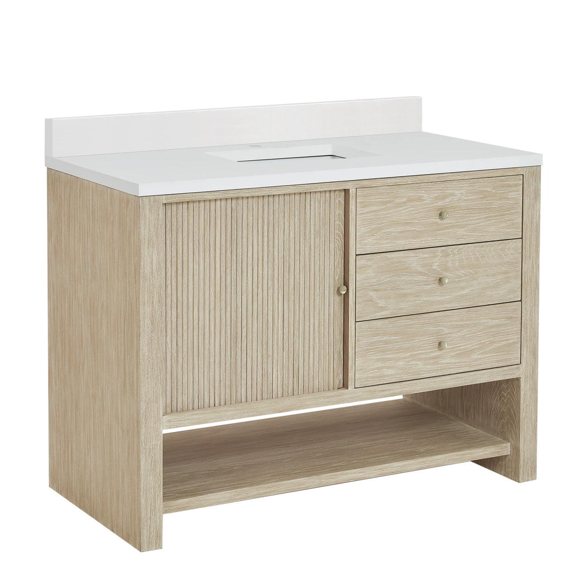 Marigot 48" Single Vanity, Sunwashed Oak w/ Single Hole 3 CM White Zeus Silestone Top & Backsplash, view 11