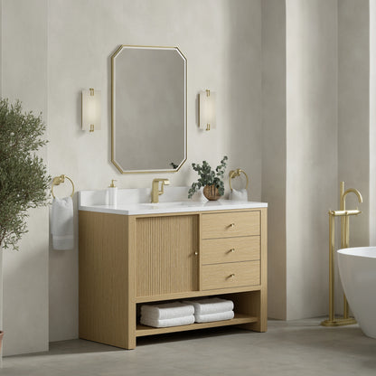 Marigot 48" Single Vanity, Sunwashed Oak w/ Single Hole 3 CM White Zeus Silestone Top & Backsplash, view 4