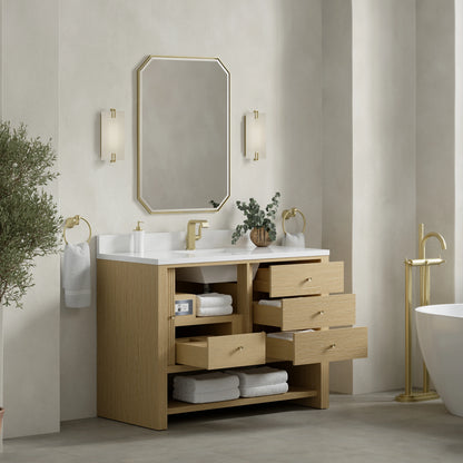 Marigot 48" Single Vanity, Sunwashed Oak w/ Single Hole 3 CM White Zeus Silestone Top & Backsplash, view 5