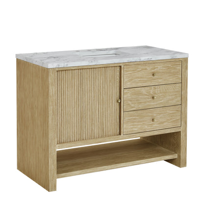 Marigot 48" Single Vanity, Sunwashed Oak w/ 3 CM Carrara White Marble Top, view 10