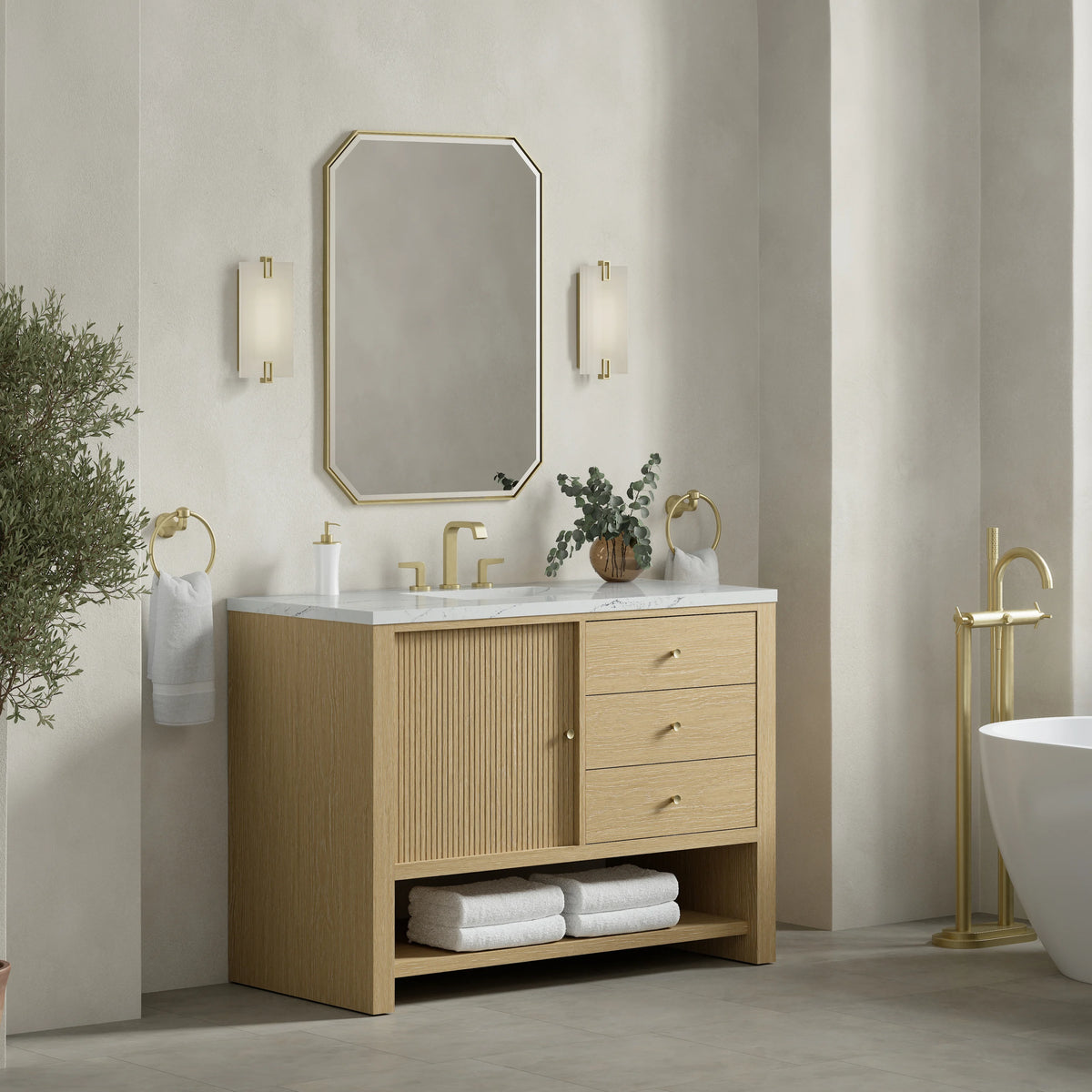 Marigot 48" Single Vanity, Sunwashed Oak w/ 3 CM Ethereal Noctis Silestone Top, view 4