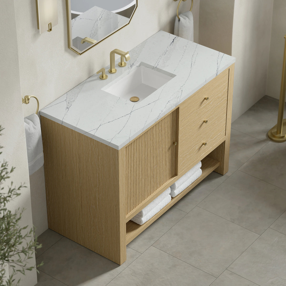 Marigot 48" Single Vanity, Sunwashed Oak w/ 3 CM Ethereal Noctis Silestone Top, view 7