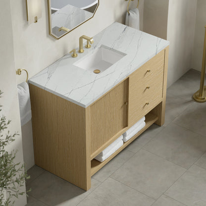 Marigot 48" Single Vanity, Sunwashed Oak w/ 3 CM Ethereal Noctis Silestone Top, view 7