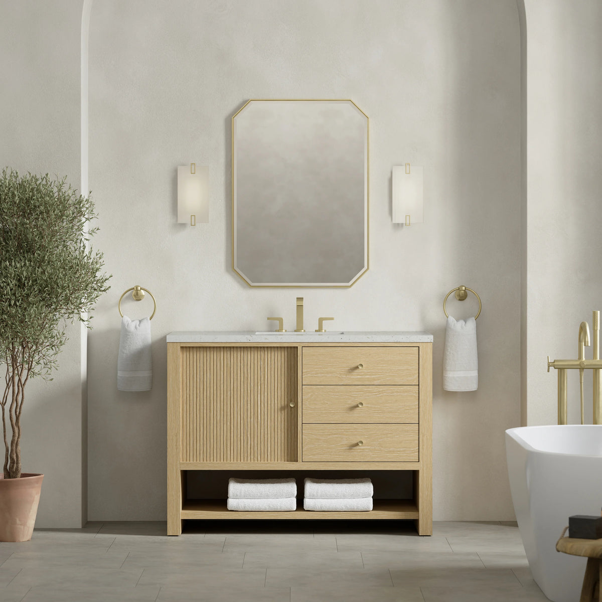 Marigot 48" Single Vanity, Sunwashed Oak w/ 3 CM Lime Delight Silestone Top, view 3