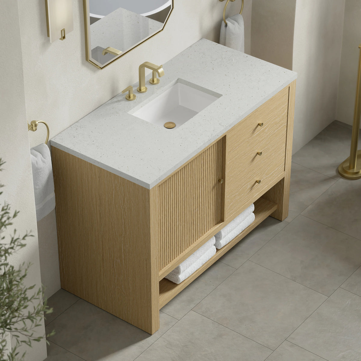 Marigot 48" Single Vanity, Sunwashed Oak w/ 3 CM Lime Delight Silestone Top, view 7