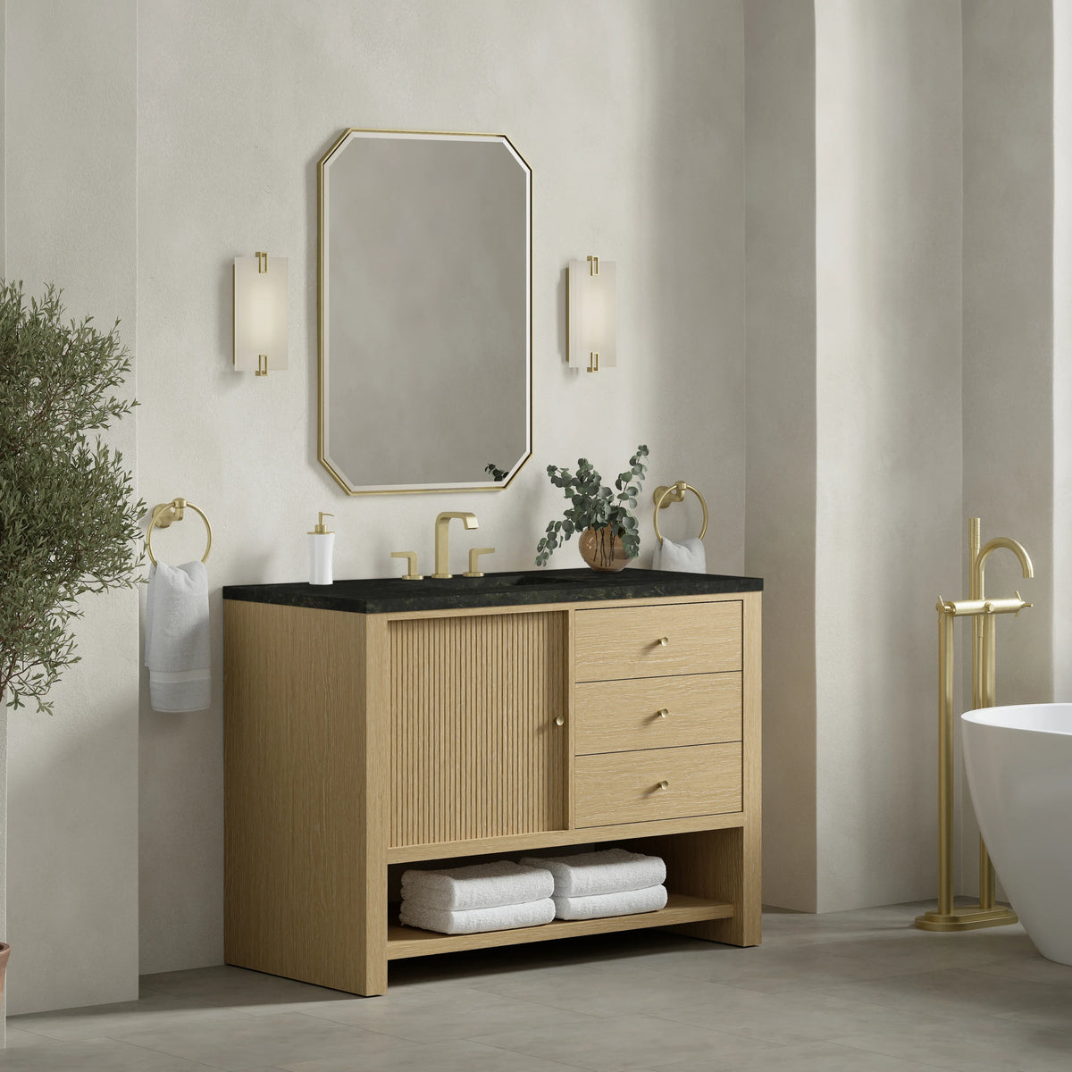 Marigot 48" Single Vanity, Sunwashed Oak, w/ 3 CM Phantome Eclos Top, view 4
