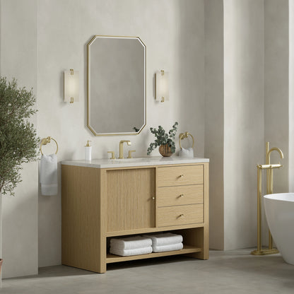 Marigot 48" Single Vanity, Sunwashed Oak, w/ 3 CM Siberian Silestone Top, view 4