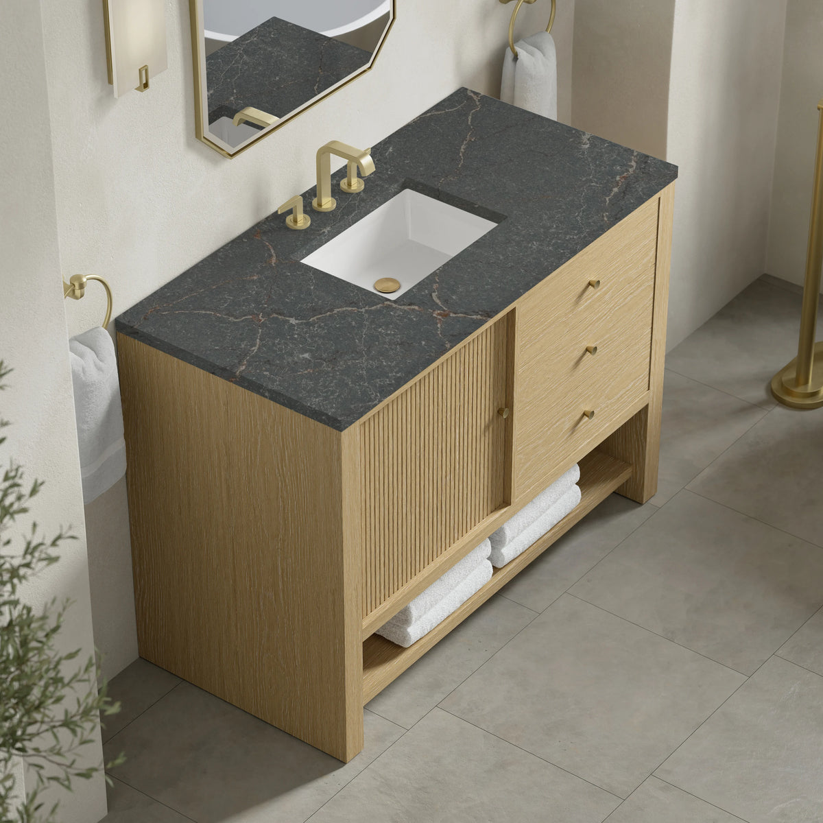 Marigot 48" Single Vanity, Sunwashed Oak w/ 3 CM Parisien Bleu Silestone Top w/ FreePower Wireless Charger, view 10