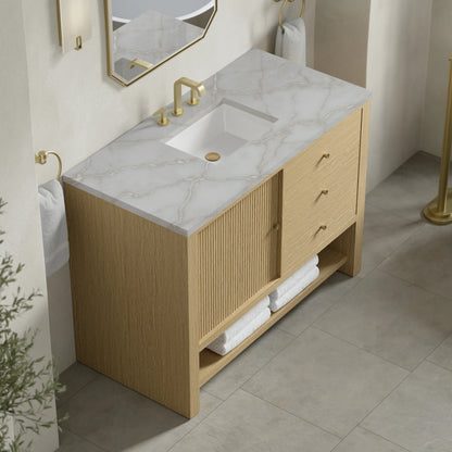 Marigot 48" Single Vanity, Sunwashed Oak w/ 3 CM Victorian Silver Silestone Top w/ FreePower Wireless Charger, view 10