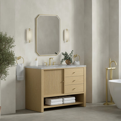 Marigot 48" Single Vanity, Sunwashed Oak w/ 3 CM Victorian Silver Silestone Top w/ FreePower Wireless Charger, view 6