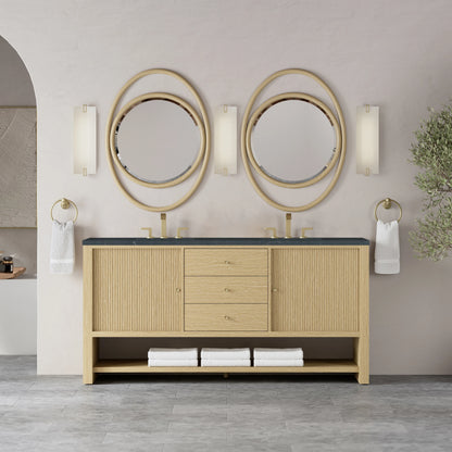 Marigot 72" Double Vanity, Sunwashed Oak w/ 3 CM Charcoal Soapstone Silestone Top, view 3