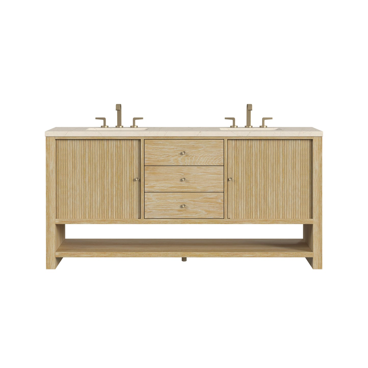 Renovate for Less Atlanta Marigot 72" Double Vanity, Sunwashed Oak w/ 3 CM Eternal Marfil Silestone Top