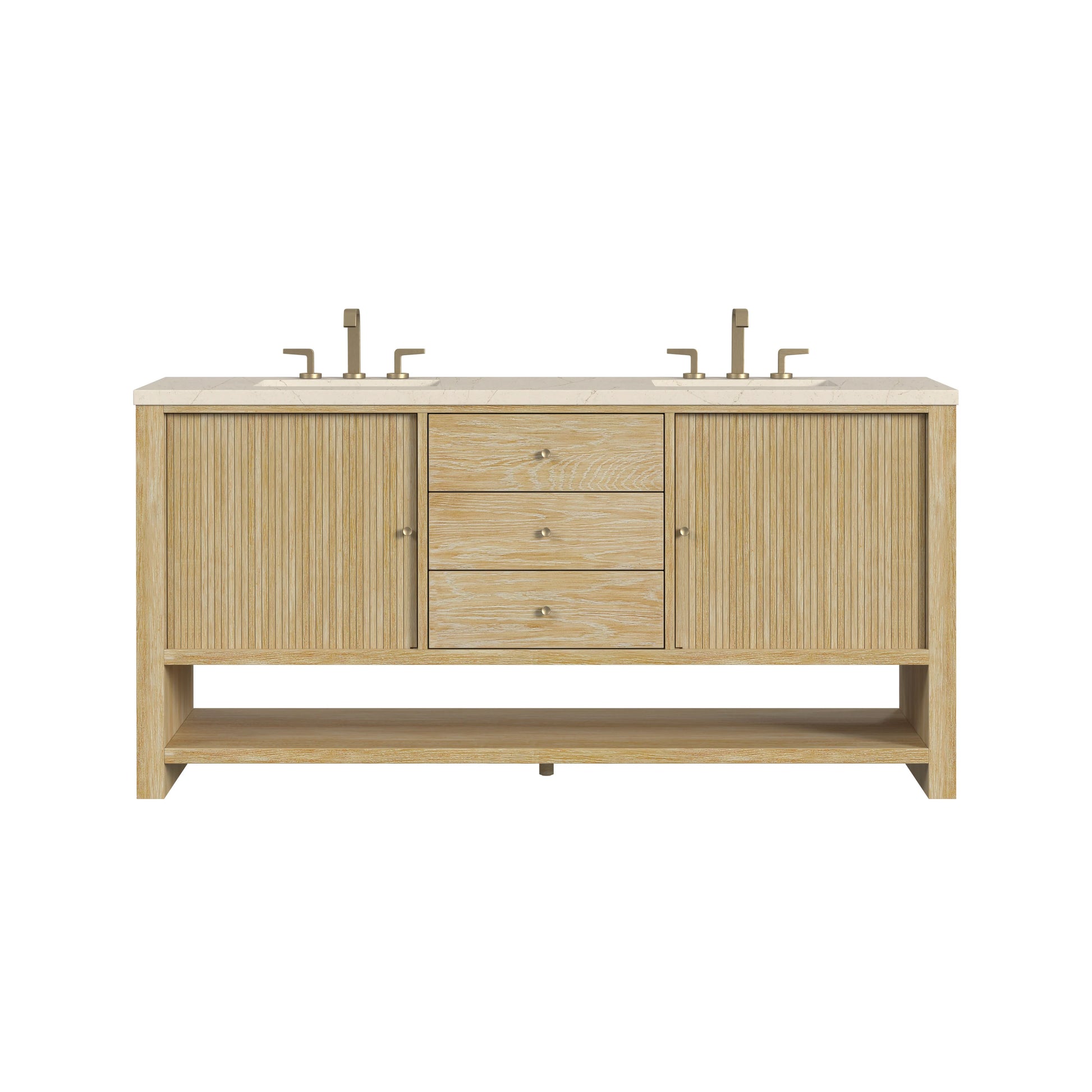Renovate for Less Atlanta Marigot 72" Double Vanity, Sunwashed Oak w/ 3 CM Eternal Marfil Silestone Top