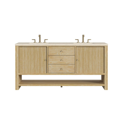 Renovate for Less Atlanta Marigot 72" Double Vanity, Sunwashed Oak w/ 3 CM Eternal Marfil Silestone Top