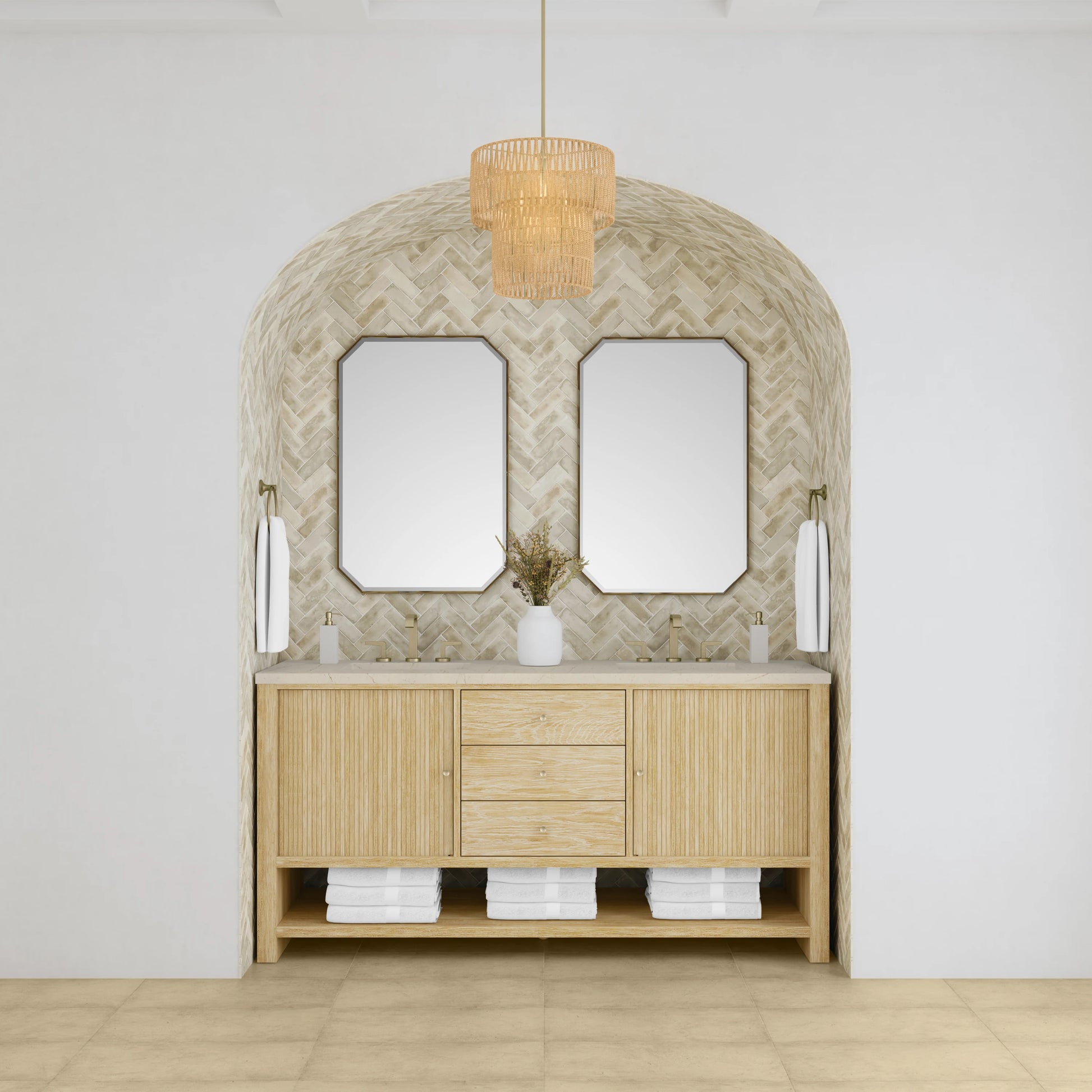 Renovate for Less Atlanta Marigot 72" Double Vanity, Sunwashed Oak w/ 3 CM Eternal Marfil Silestone Top, view 3