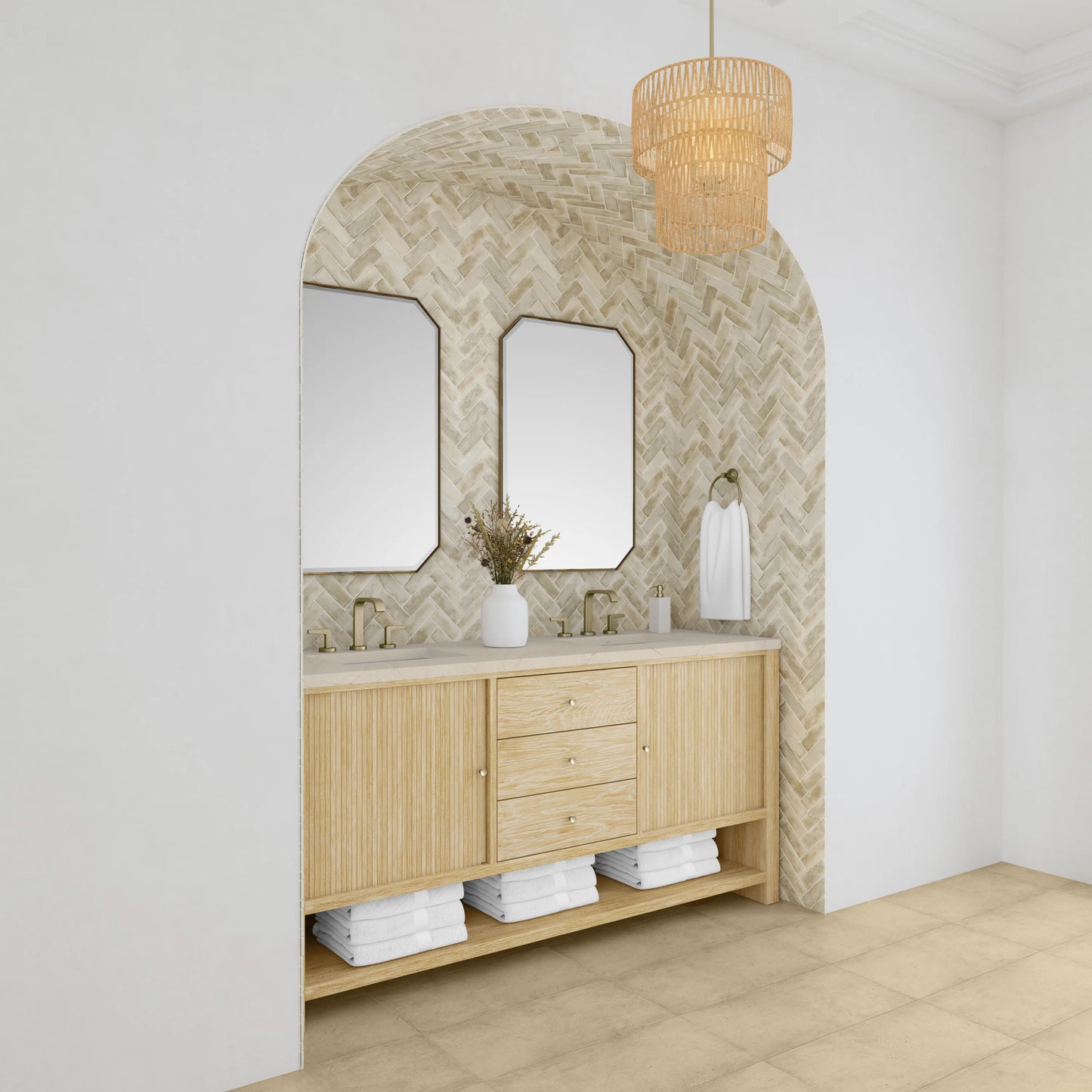Renovate for Less Atlanta Marigot 72" Double Vanity, Sunwashed Oak w/ 3 CM Eternal Marfil Silestone Top, view 4