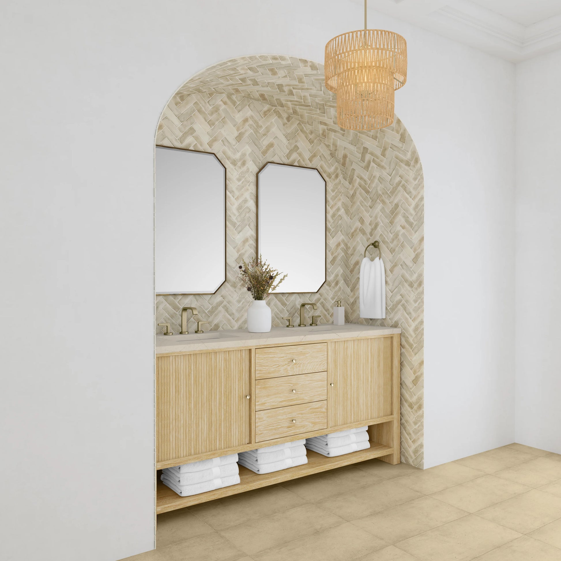 Renovate for Less Atlanta Marigot 72" Double Vanity, Sunwashed Oak w/ 3 CM Eternal Marfil Silestone Top, view 4