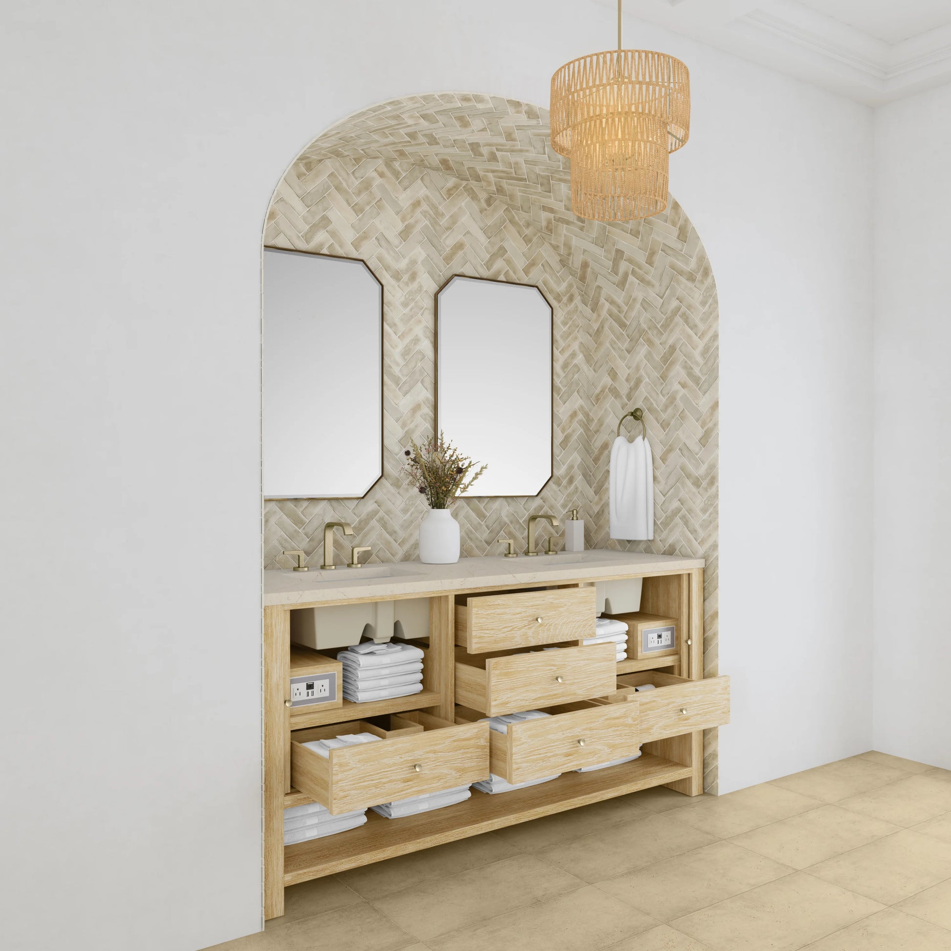 Renovate for Less Atlanta Marigot 72" Double Vanity, Sunwashed Oak w/ 3 CM Eternal Marfil Silestone Top, view 5