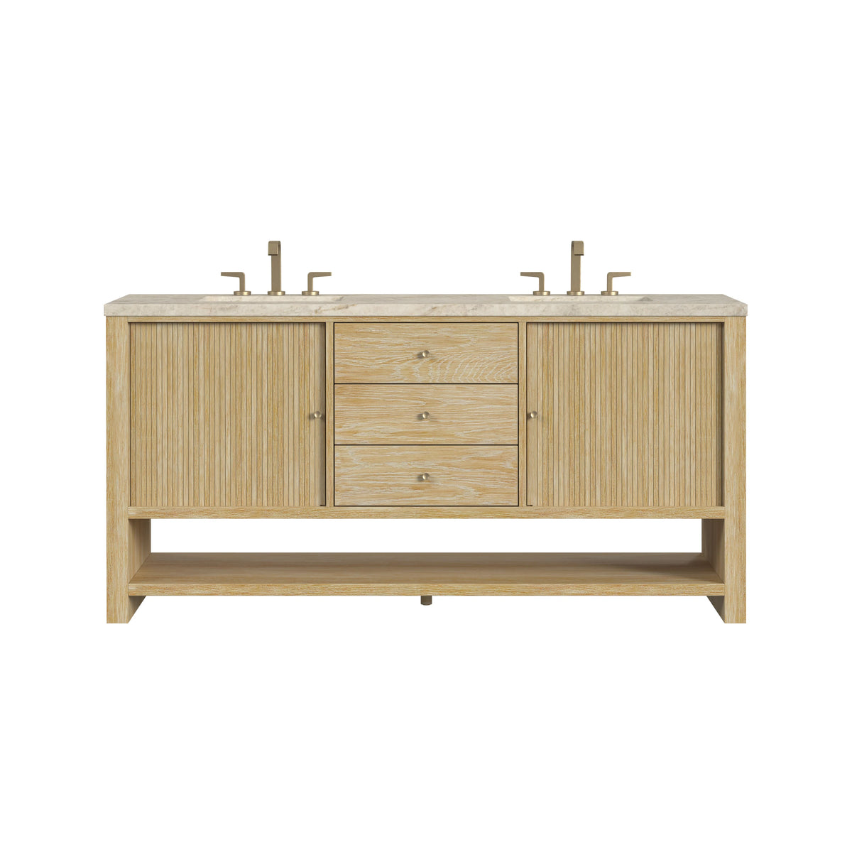 Marigot 72" Double Vanity, Sunwashed Oak, w/ 3 CM Tajnar Eclos Top