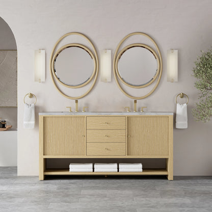 Marigot 72" Double Vanity, Sunwashed Oak w/ 3 CM Victorian Silver Silestone Top, view 3