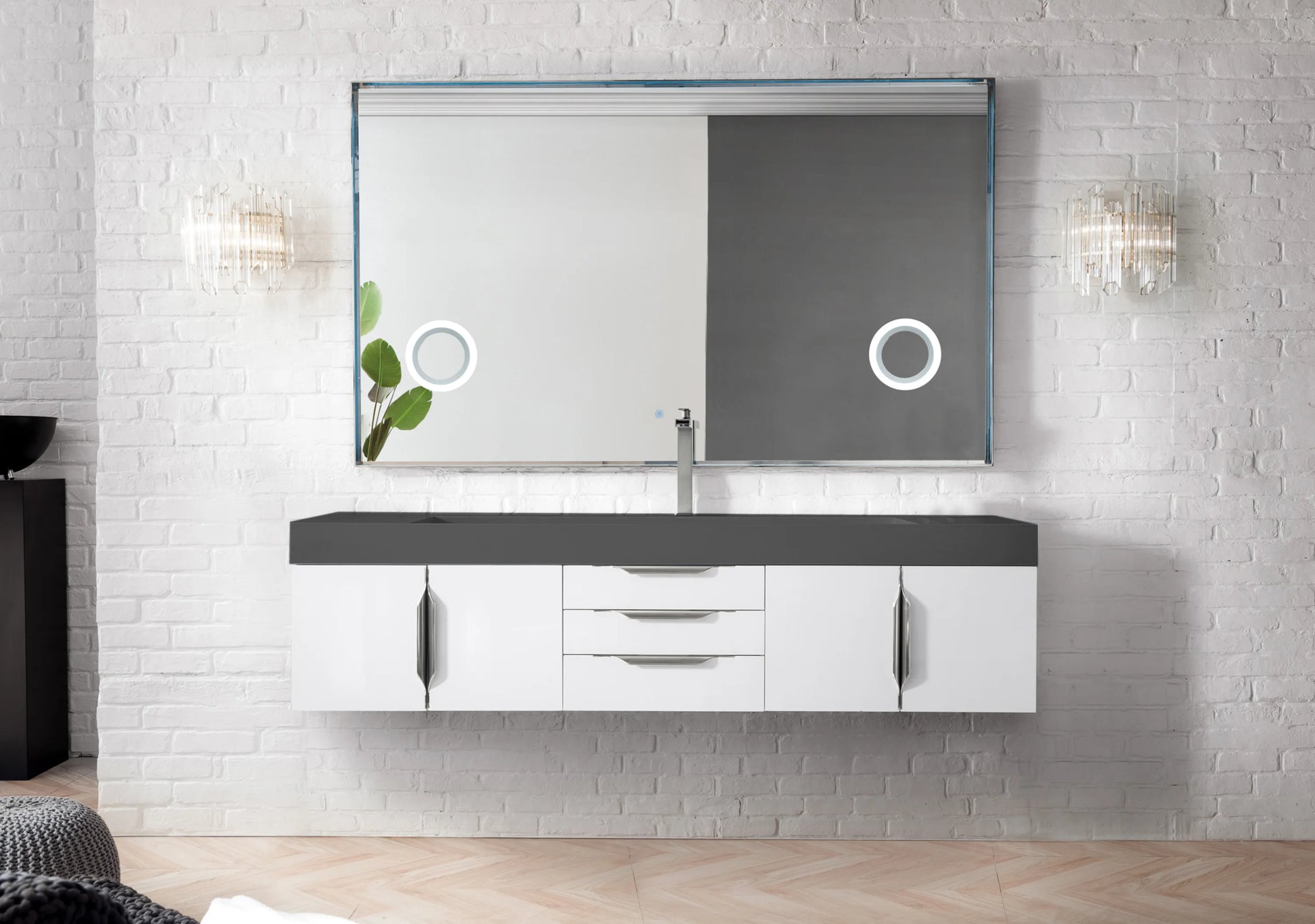 Renovate for Less Atlanta Mercer Island 72" Single Vanity, Glossy White w/ Dusk Grey Glossy Composite Stone Top, view 2