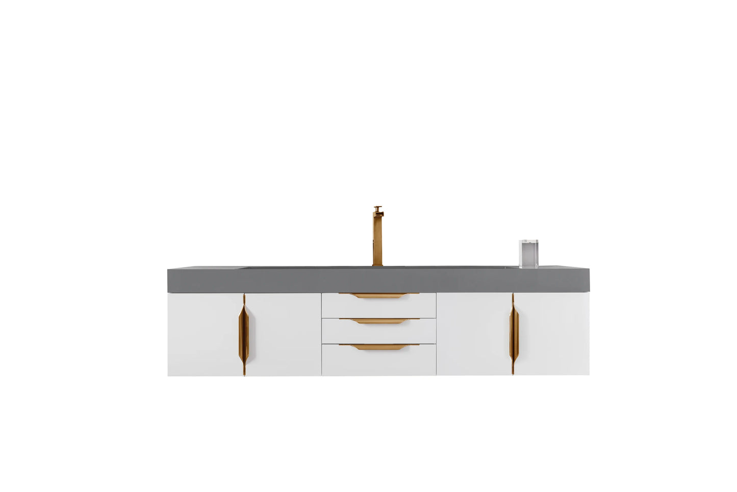 Renovate for Less Atlanta Mercer Island 72" Single Vanity, Glossy White, Radiant Gold w/ Dusk Grey Glossy Composite Stone Top
