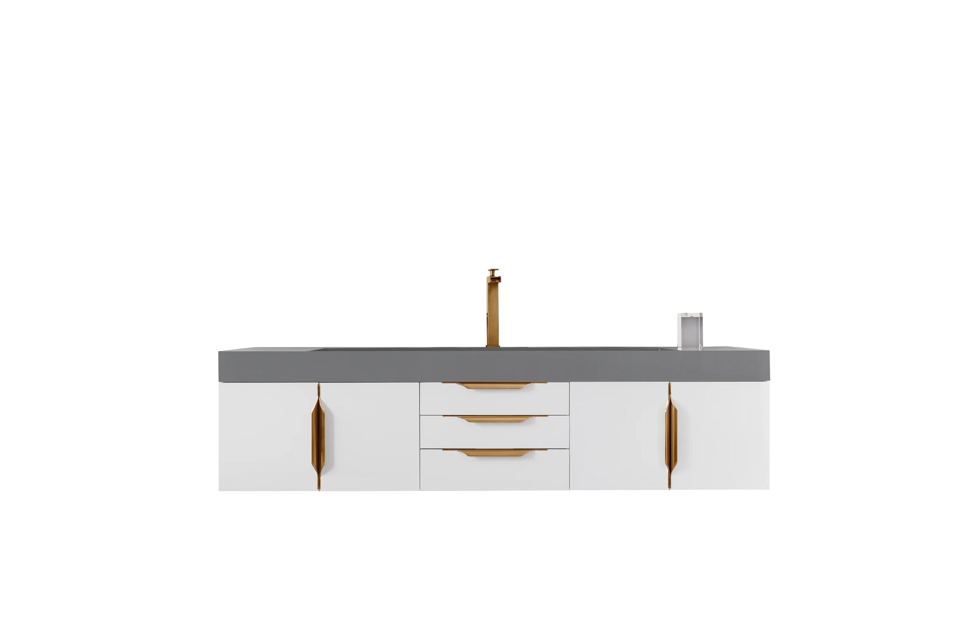Renovate for Less Atlanta Mercer Island 72" Single Vanity, Glossy White, Radiant Gold w/ Dusk Grey Glossy Composite Stone Top