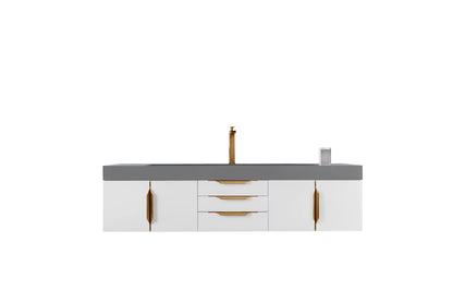 Renovate for Less Atlanta Mercer Island 72" Single Vanity, Glossy White, Radiant Gold w/ Dusk Grey Glossy Composite Stone Top