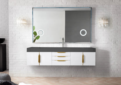 Renovate for Less Atlanta Mercer Island 72" Single Vanity, Glossy White, Radiant Gold w/ Dusk Grey Glossy Composite Stone Top, view 2