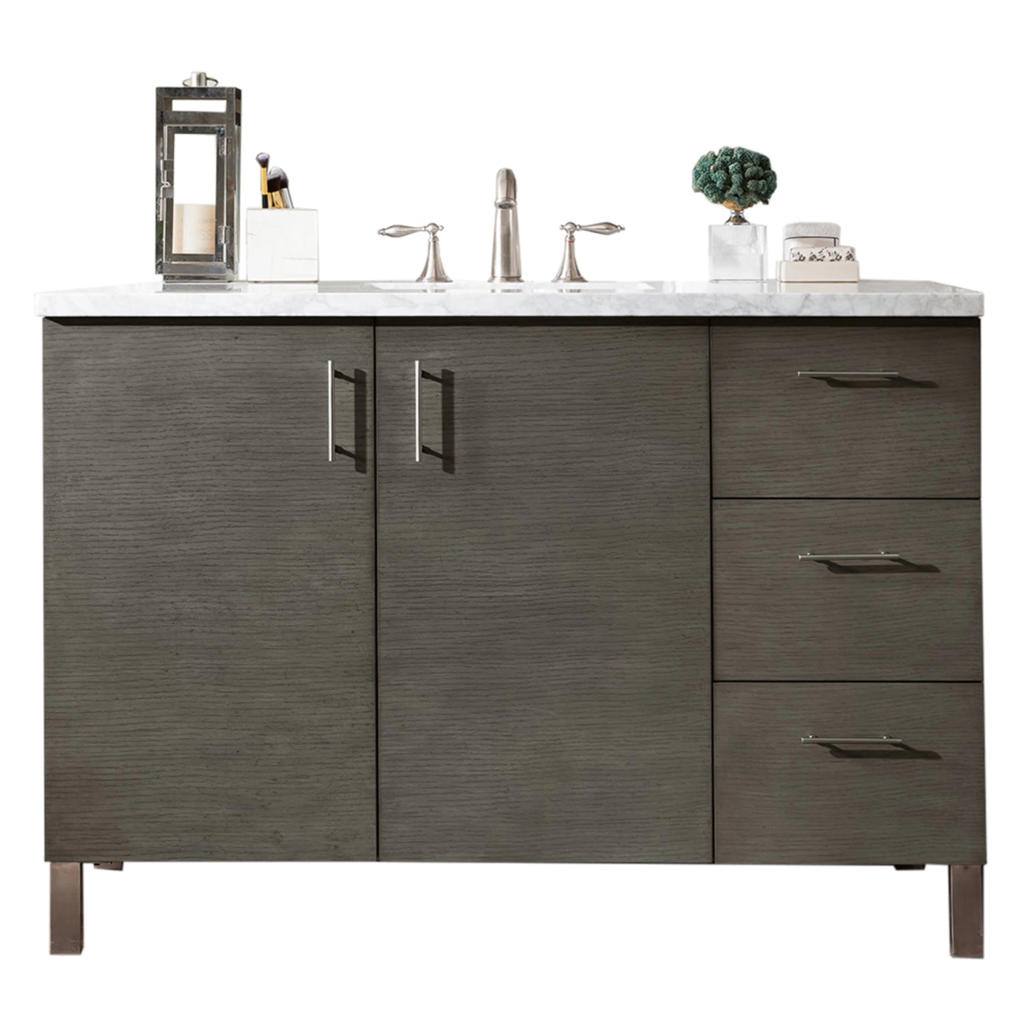 Renovate for Less Atlanta Metropolitan 48" Single Vanity, Silver Oak w/ 3 CM Carrara Marble Top