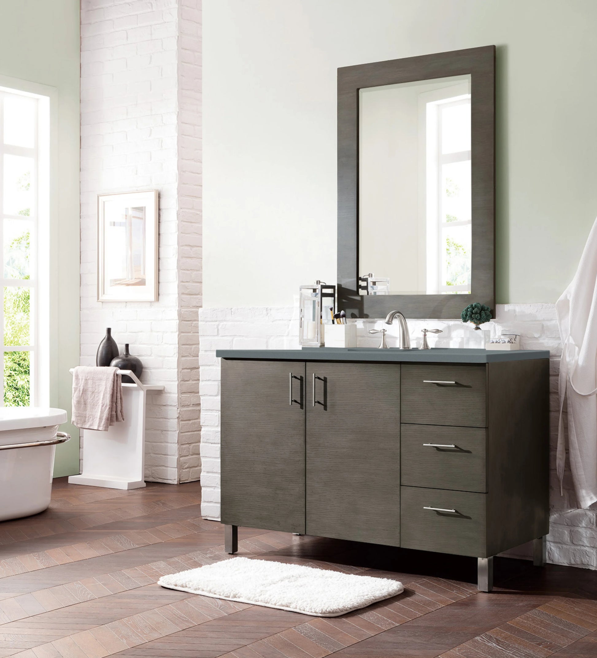 Renovate for Less Atlanta Metropolitan 48" Single Vanity, Silver Oak w/ 3 CM Cala Blue Silestone Top, view 3