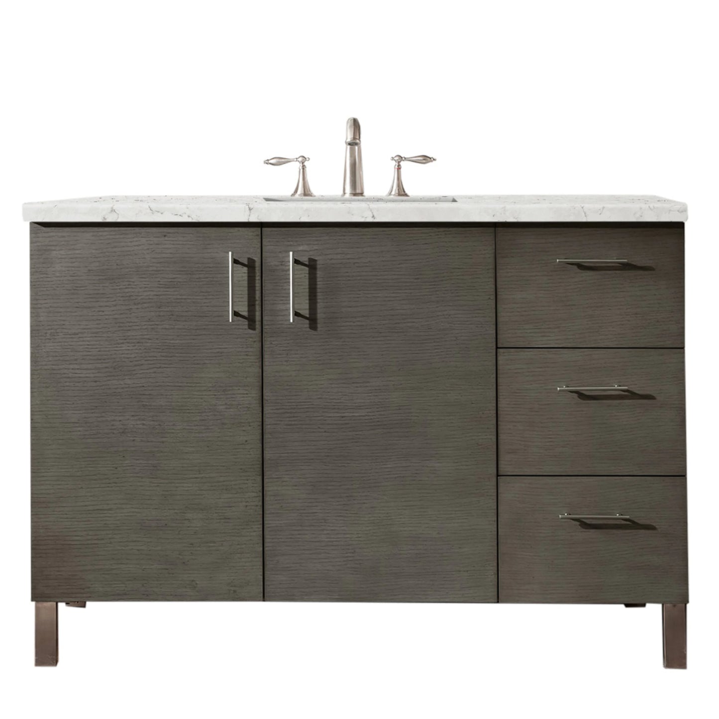 Renovate for Less Atlanta Metropolitan 48" Single Vanity, Silver Oak w/ 3 CM Eternal Jasmine Pearl Silestone Top