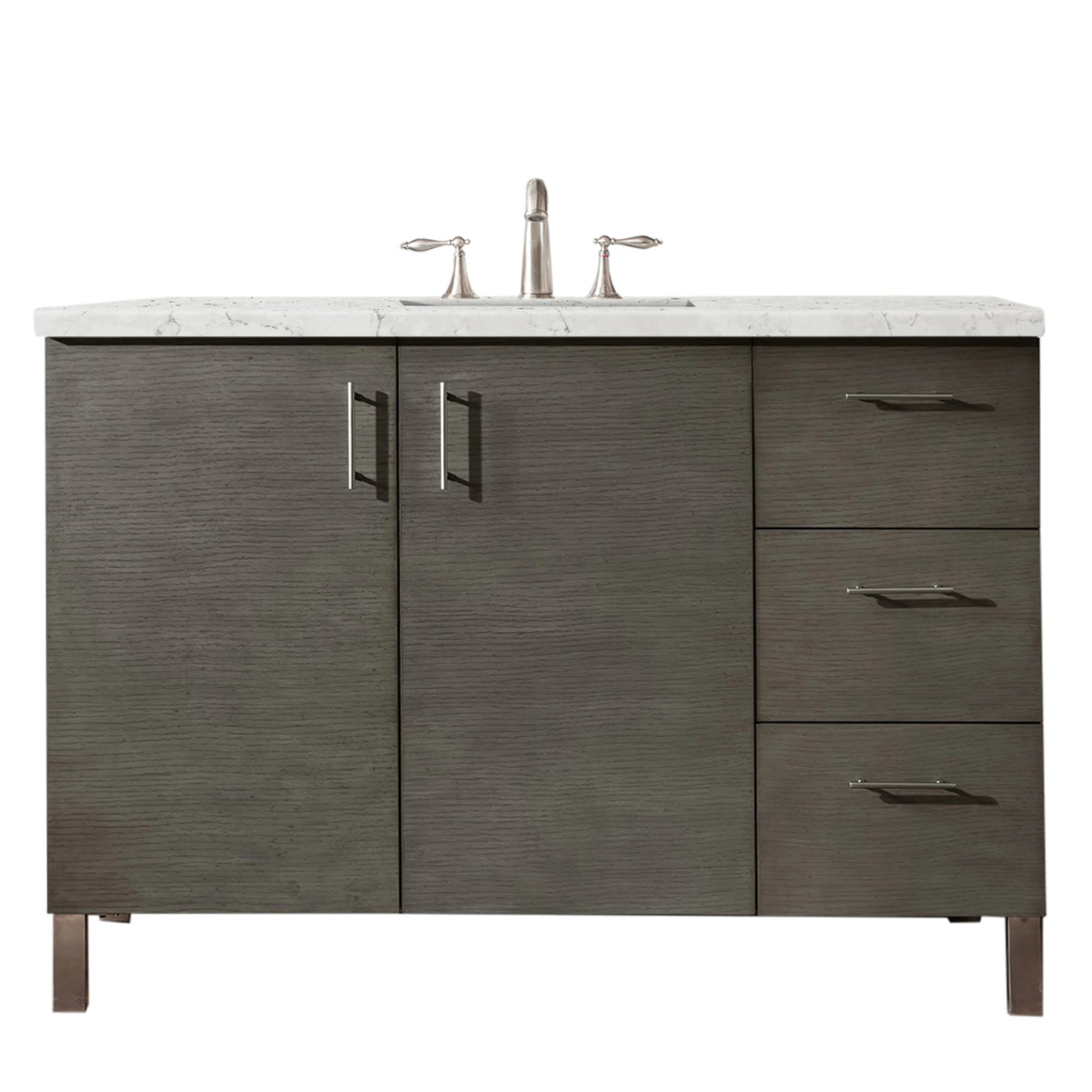 Renovate for Less Atlanta Metropolitan 48" Single Vanity, Silver Oak w/ 3 CM Eternal Jasmine Pearl Silestone Top