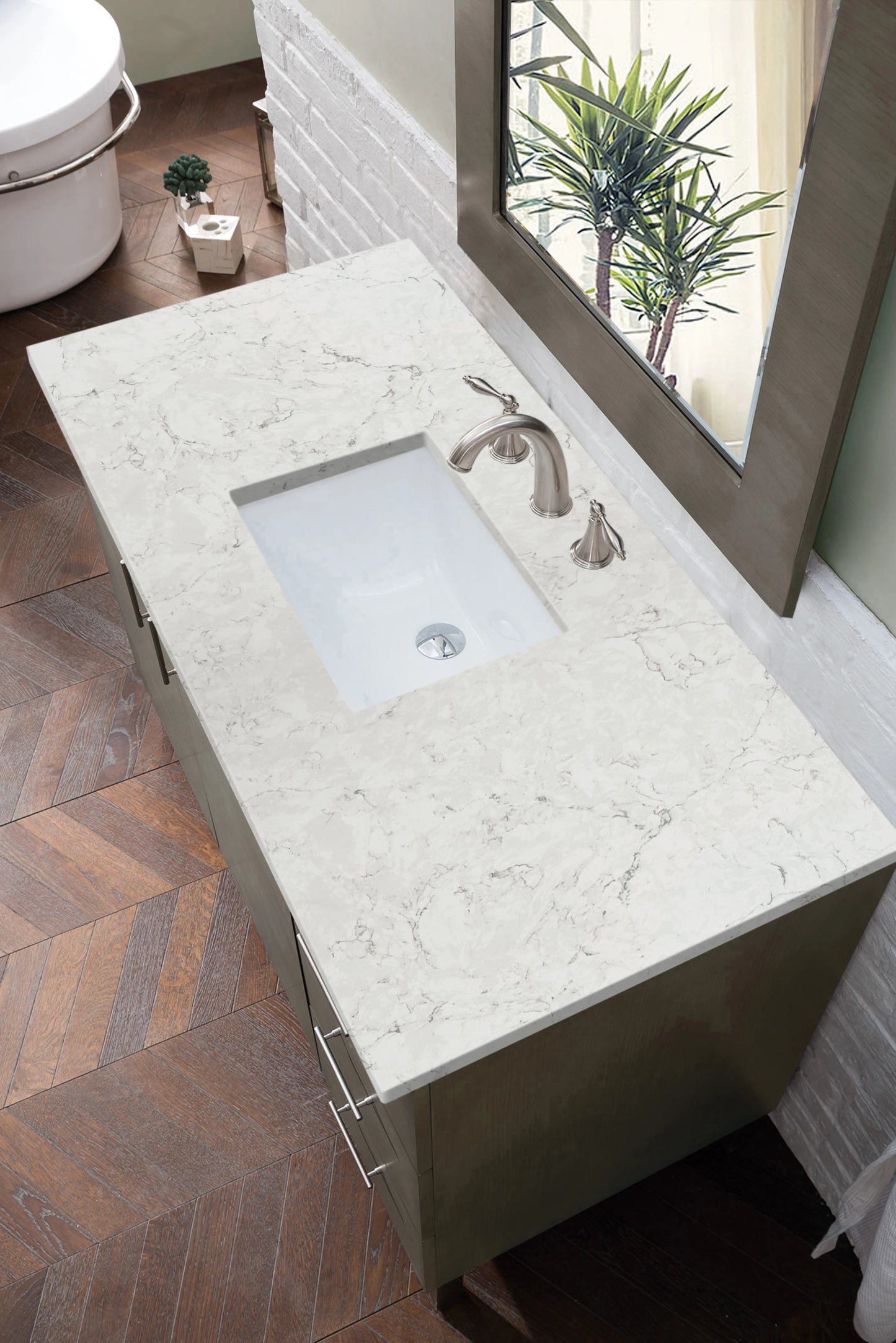 Renovate for Less Atlanta Metropolitan 48" Single Vanity, Silver Oak w/ 3 CM Eternal Jasmine Pearl Silestone Top, view 3