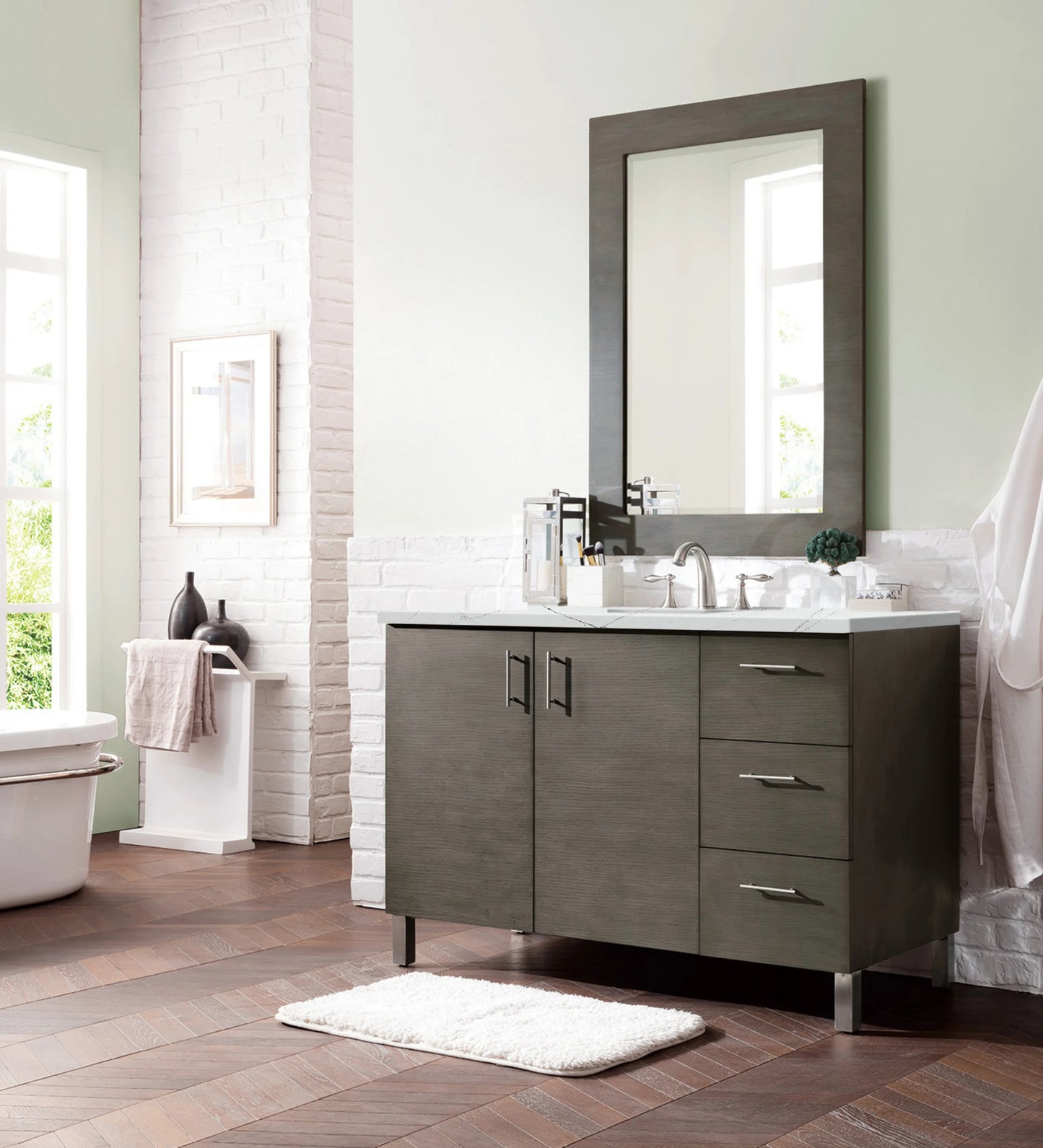 Renovate for Less Atlanta Metropolitan 48" Single Vanity, Silver Oak w/ 3 CM Ethereal Noctis Silestone Top, view 3