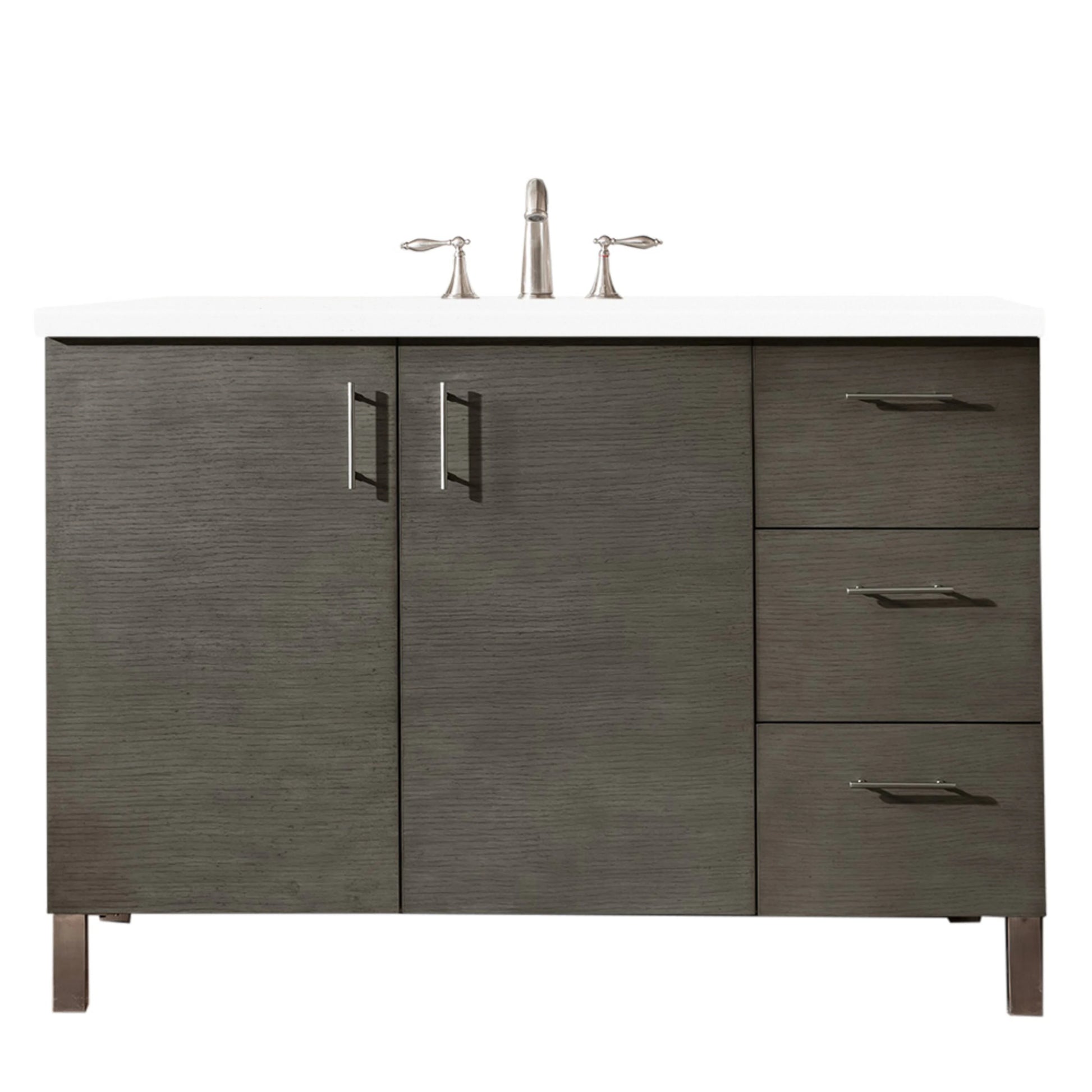 Renovate for Less Atlanta Metropolitan 48" Single Vanity, Silver Oak w/ 3 CM White Zeus Silestone Top