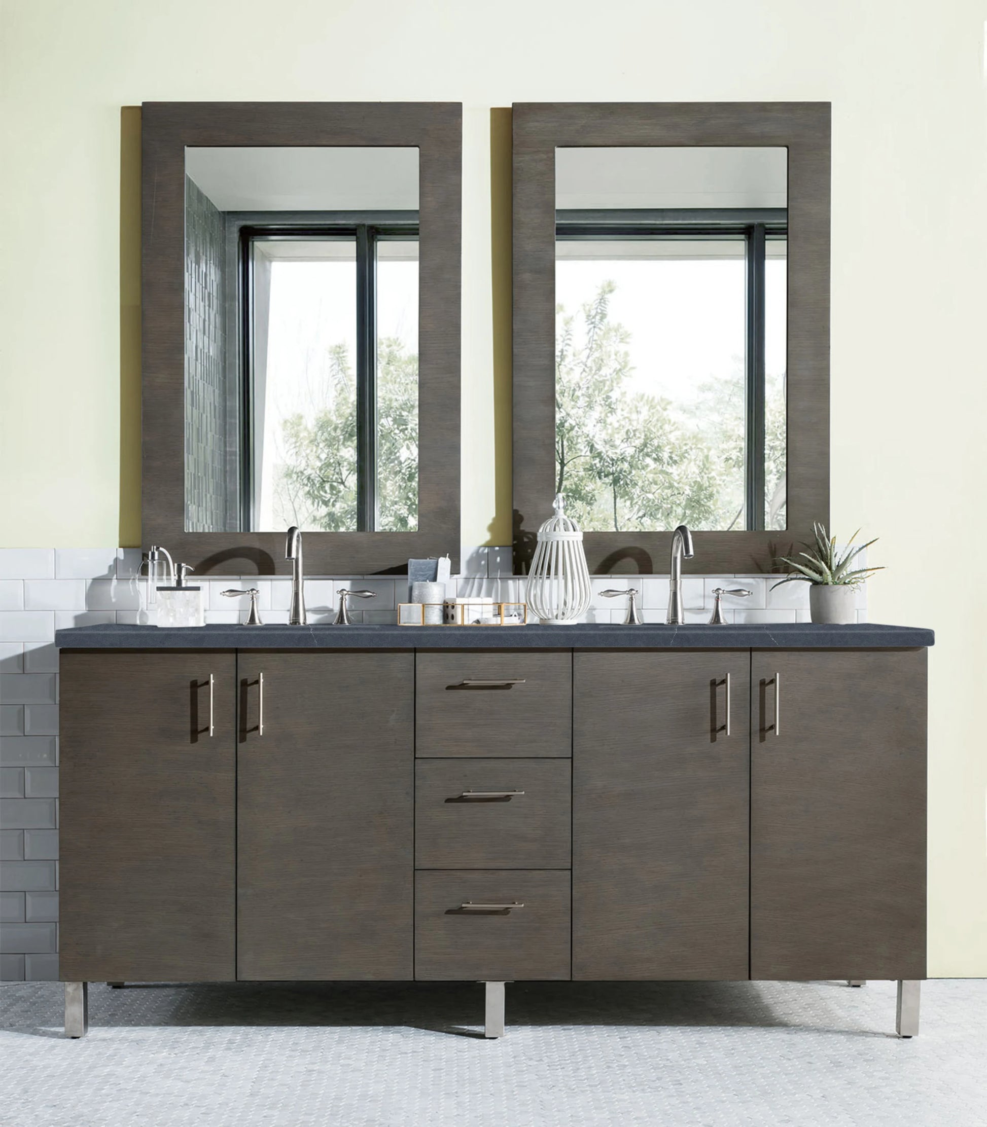 Metropolitan 72" Double Vanity, Silver Oak w/ 3 CM Charcoal Soapstone Silestone Top, view 2