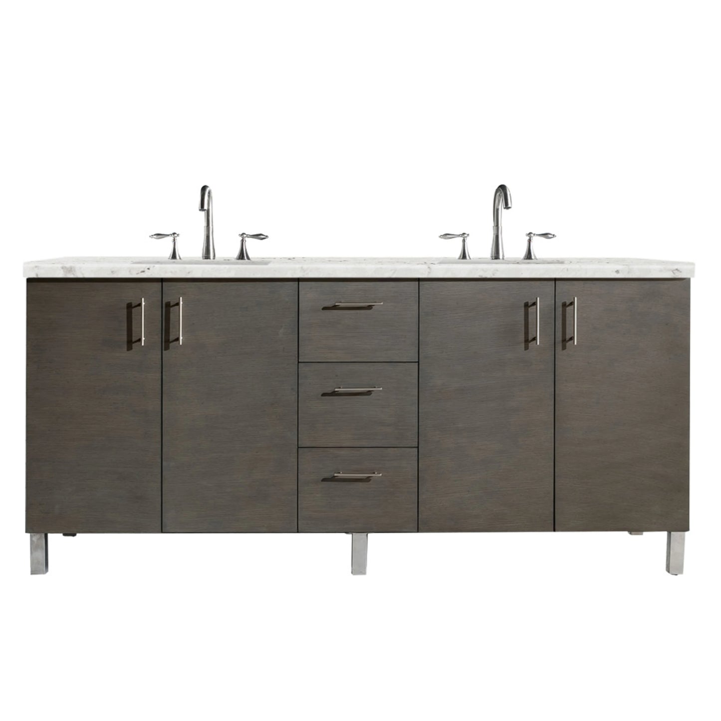 Renovate for Less Atlanta Metropolitan 72" Double Vanity, Silver Oak w/ 3 CM Eternal Jasmine Pearl Silestone Top