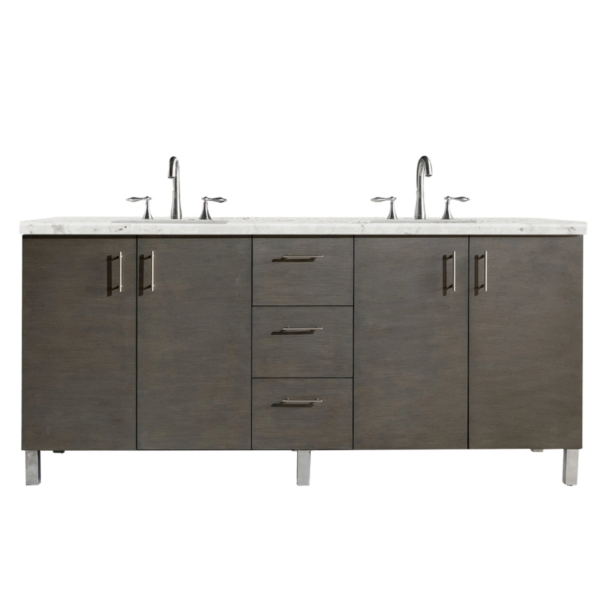 Renovate for Less Atlanta Metropolitan 72" Double Vanity, Silver Oak w/ 3 CM Eternal Jasmine Pearl Silestone Top